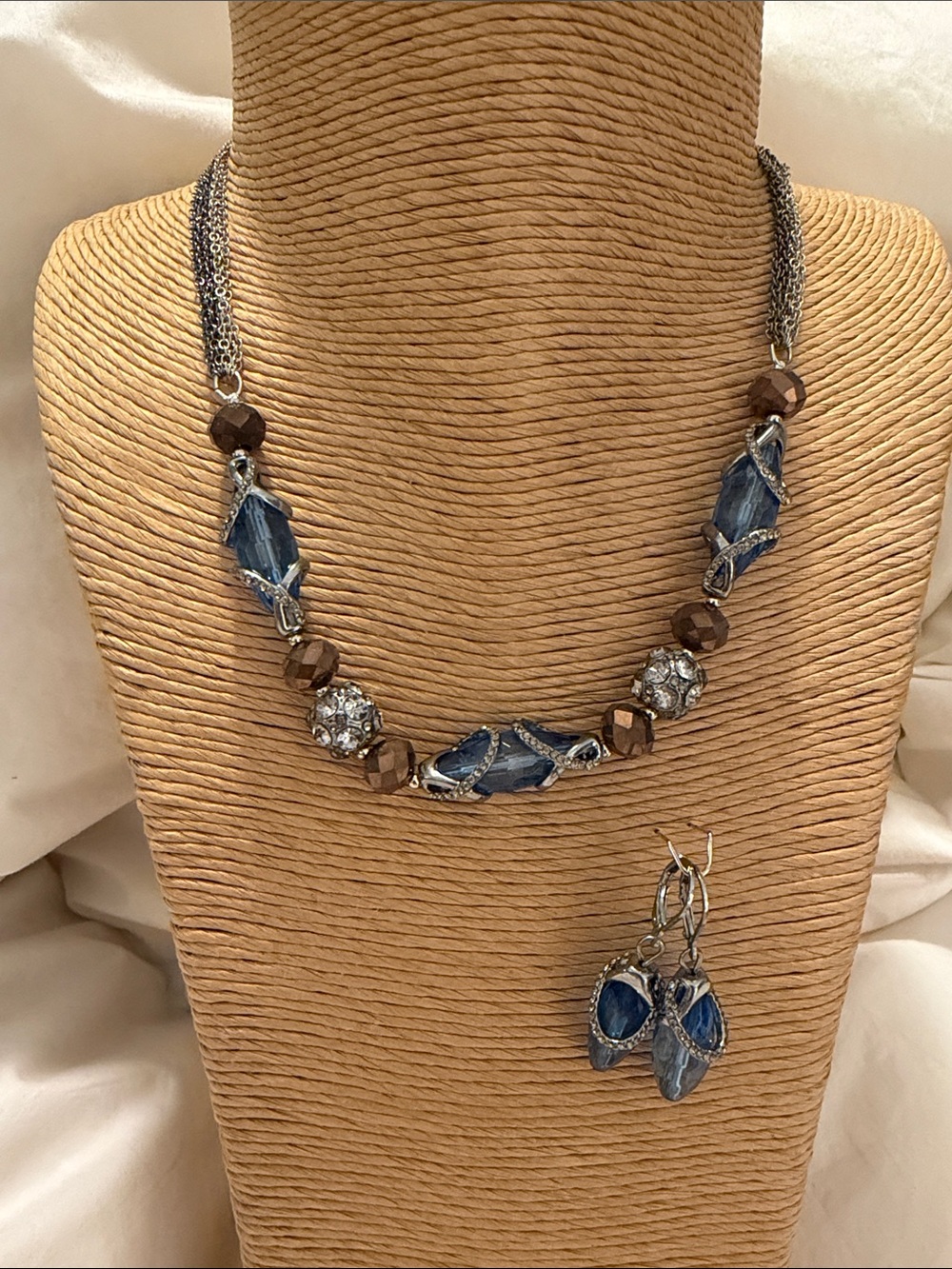 Simply Vera Wang Blue Glass Bead Necklace & Earrings Set